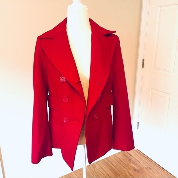 ๐ฅ Guess Jeans Red Wool Peacoat โ Women's Size M Jacket Coat. - Picture 10 of 11